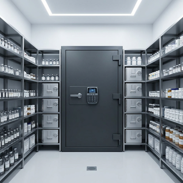DEA-compliant controlled substance safe in a pharmacy