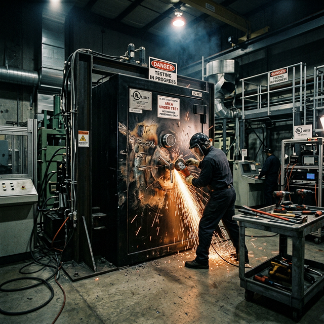 Safe undergoing UL testing in a laboratory